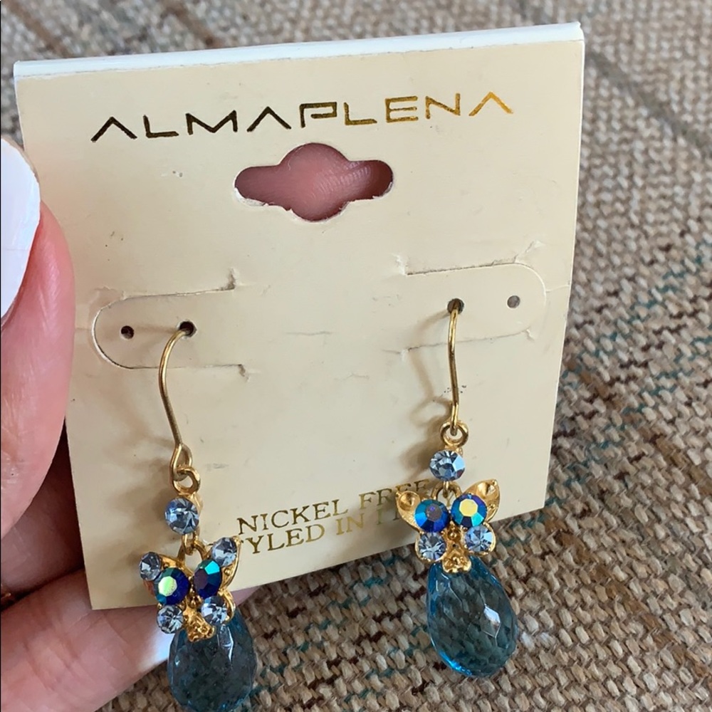 Blue butterfly dangle earrings